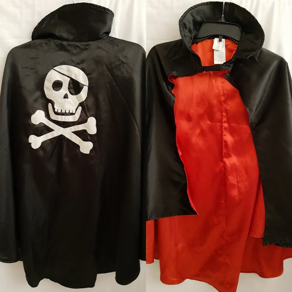 Gymboree Pirate Skull Vampire Cloak Cape Youth M/L (7-12) BONUS Toy Hook & Sword